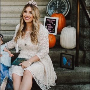 white nude lace A line cocktail dress